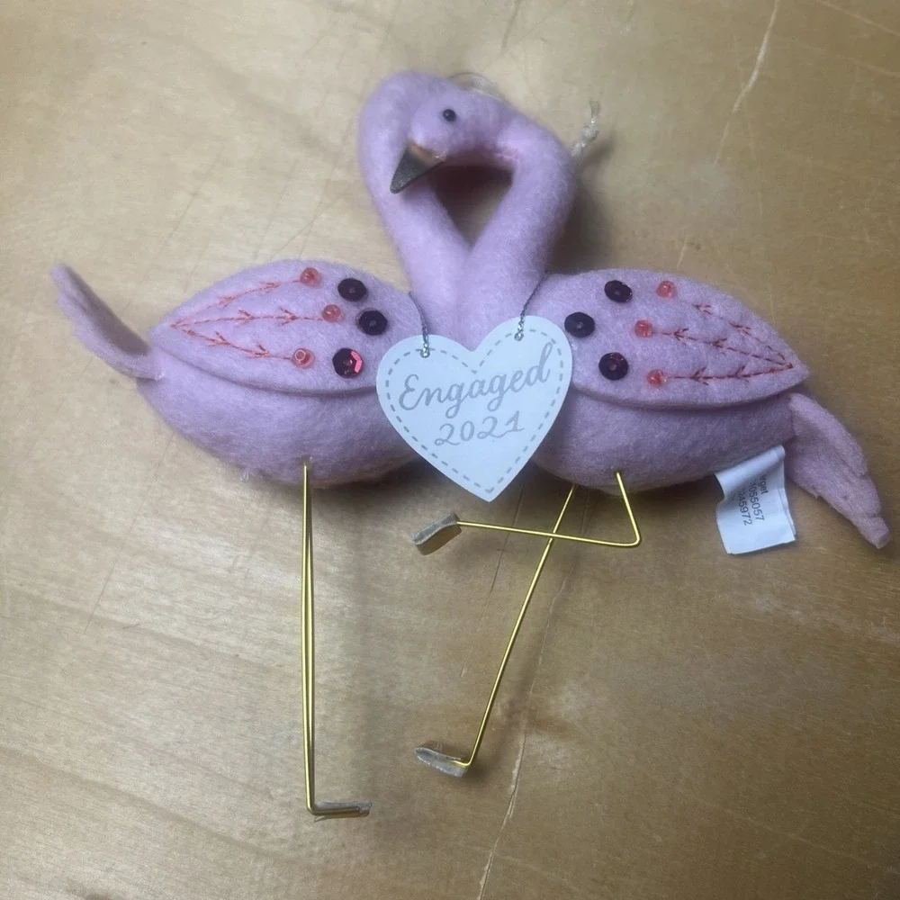 Flamingo Love Birds Engaged 2021‎ Felt Christmas Ornament